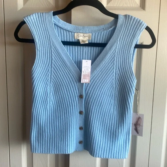 Jessica Simpson NWT Sleeveless Vneck Button Down Knit Sweater Vest Size medium - Picture 1 of 10